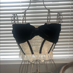 Urban Outfitters Black and Cream Lace Top